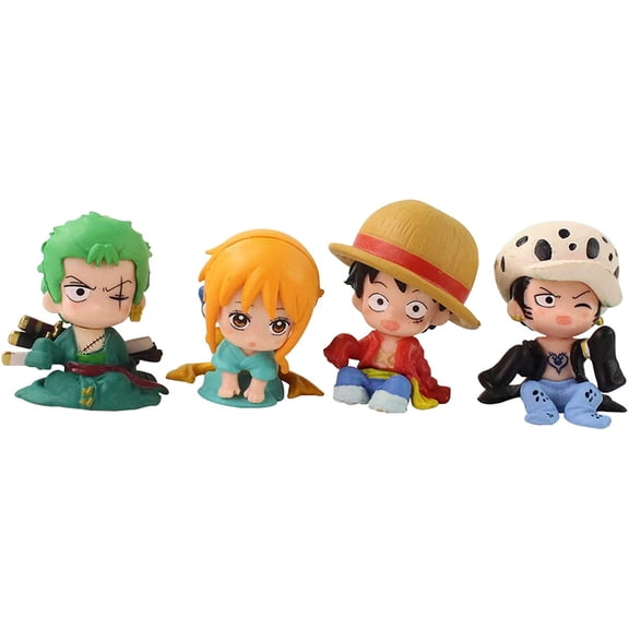 Medsuo 4pcs/Set 4-5cm Anime Monkey D Luffy Zoro Nami Law Kawaii Cute PVC Desktop Ornament Cartoon Mini Collectibles friend Gift
