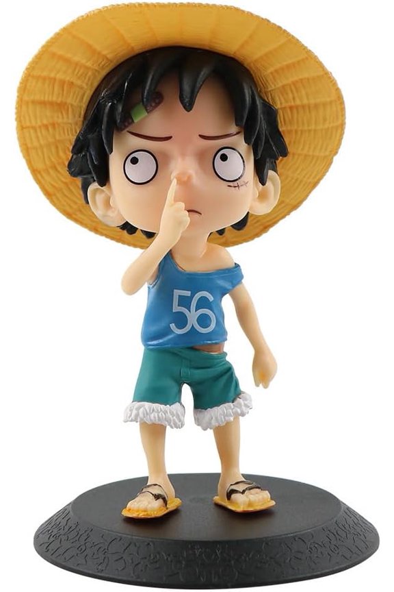 Luffy Figure,Standing Nose Picking Luffy Action Figures Statue, 12 Cm/4.7 Inch PVC Model Spoofing The Sand Sculpture Luffy,Car Ornament Collection for Anime Fans