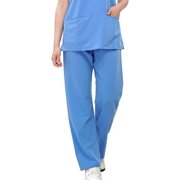 Medtecs Scrub Pants for Women with 2 Back Pockets and Locker Loop, Anti-Wrinkle Pants- Ceil Blue- XS