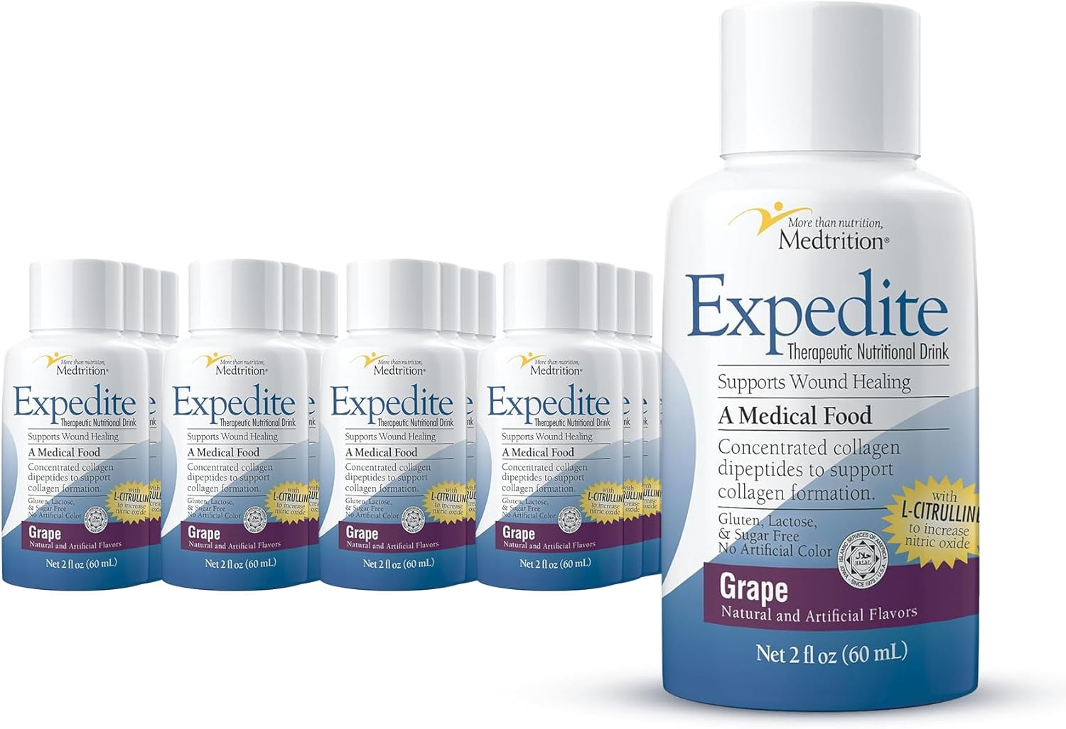 Medtrition Expedite Liquid Collagen, Grape, 2 Fl Oz, Pack of 24 - Nutrition Support for General, Orthopedic & Cosmetic Surgery Recovery