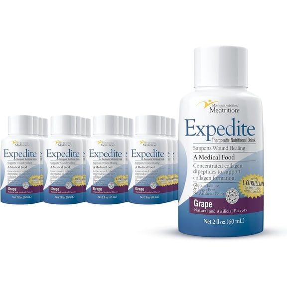 Medtrition Expedite Liquid Collagen, Grape, 2 Fl Oz, Pack of 24 - Nutrition Support for General, Orthopedic & Cosmetic Surgery Recovery