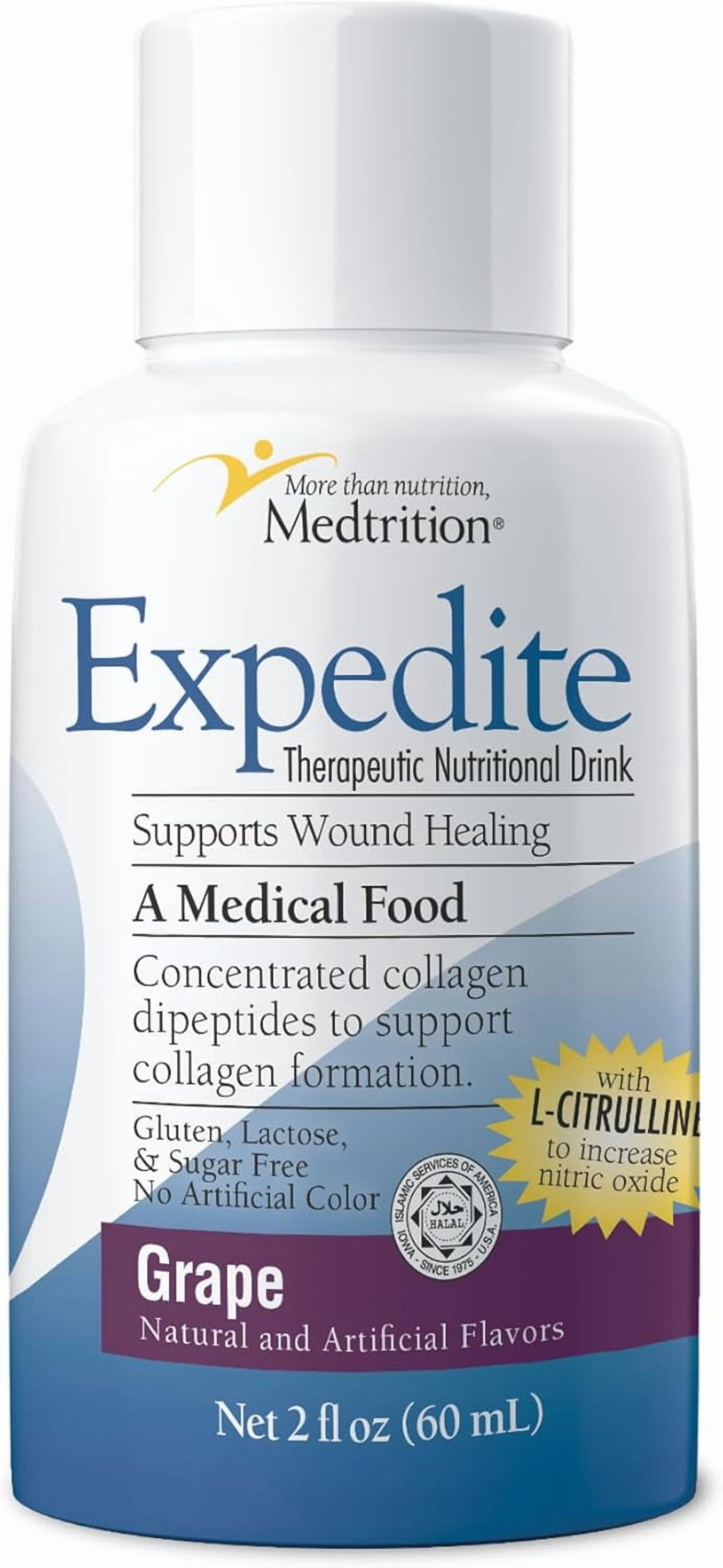 Medtrition Expedite Liquid Collagen, Grape, 2 Fl Oz, Pack of 48 - Nutrition Support for General, Orthopedic & Cosmetic Surgery Recovery