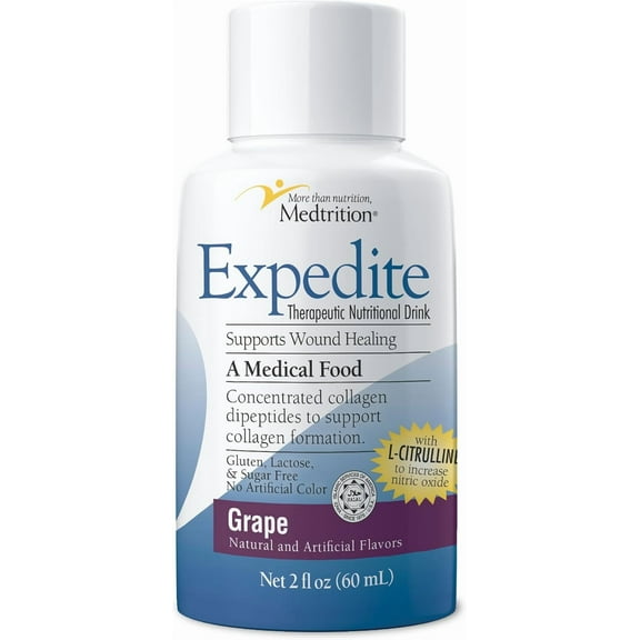 Medtrition Expedite Liquid Collagen, Grape, 2 Fl Oz, Pack of 48 - Nutrition Support for General, Orthopedic & Cosmetic Surgery Recovery