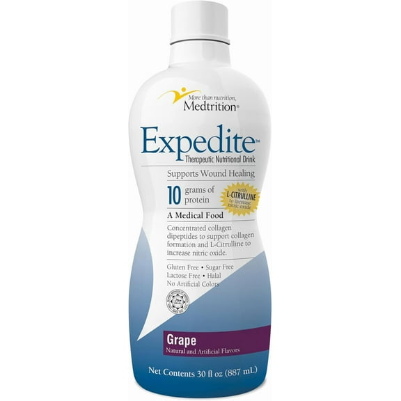 Medtrition Expedite Liquid Collagen, Grape, 30 Fl Oz, Pack of 4 - Nutrition Support for General, Orthopedic & Cosmetic Surgery Recovery