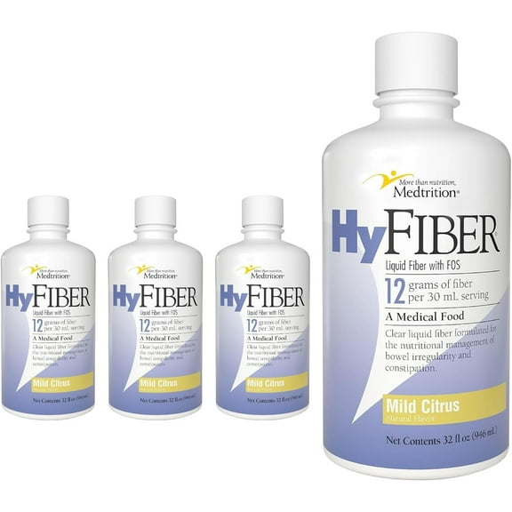 Medtrition HyFiber Daily Liquid Fiber for Regularity and Soft Stools, 12 Grams Soluble Fiber, 32 fl oz 4 pack