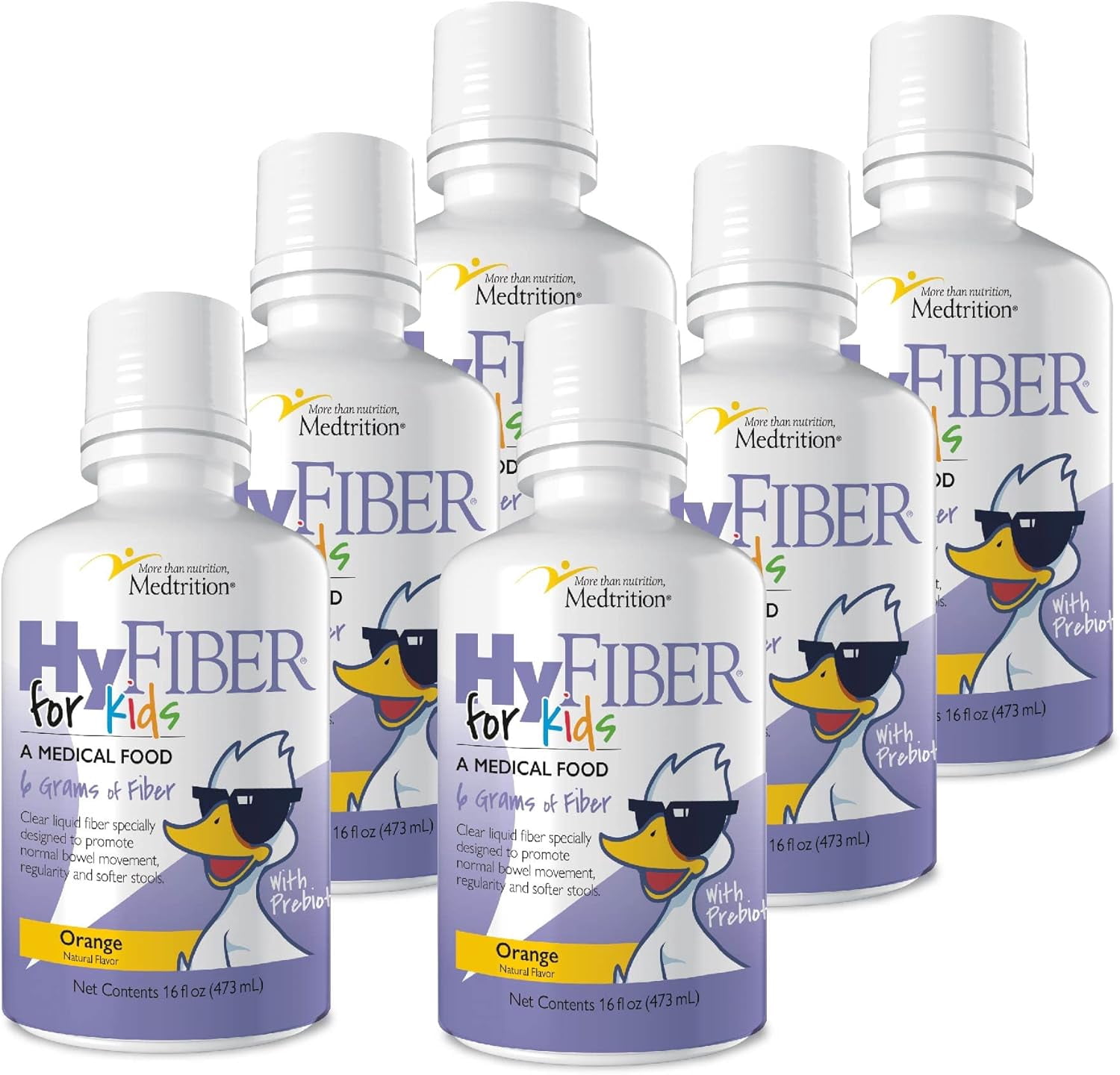 Medtrition HyFiber Liquid Fiber for Kids in Only One Tablespoon, Supports Regularity and Softer Stools, FOS Prebiotics for Gut Health, 6 Grams of Fiber, 32 Servings per Bottle (6 Bottles)