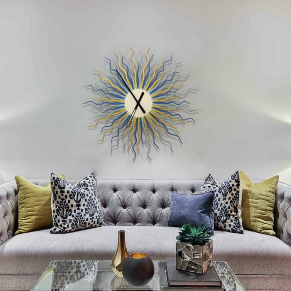 Ardeola - Medusa Blue & Gold - 23.5 in Organic Oversized Analog Wall Clock, Mid Century Modern Wall Decor by ardeola