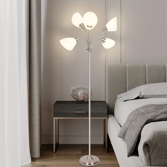 Medusa Floor Lamp, 5- Adjustable Reading Lamp, Acrylic Lamp Shade, Modern Living Room Lamp, Modeling Lamp for Living Room Bedroom Office, Room Decoration, Home Decoration (Sand Nickel Color)