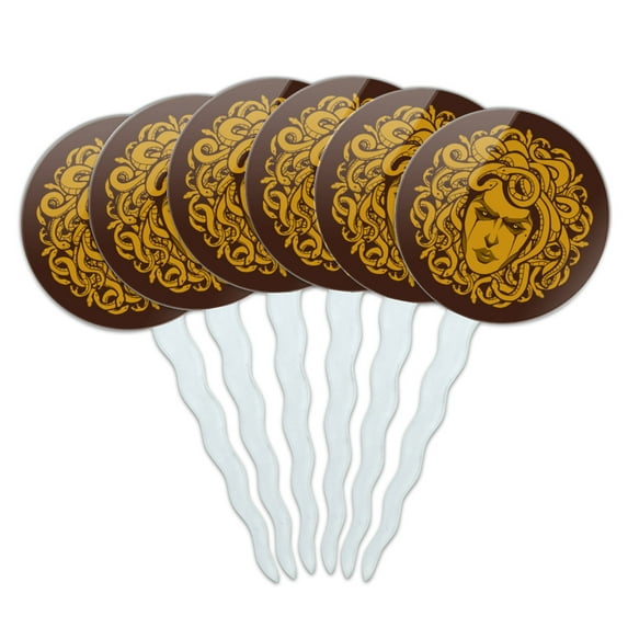 Medusa Gorgon Head Covered in Snakes Cupcake Picks Toppers Decoration Set of 6