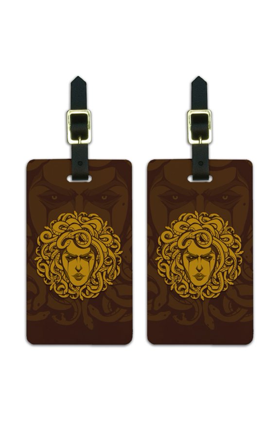 Medusa Gorgon Head Covered in Snakes Luggage ID Tags Suitcase Carry-On Cards - Set of 2