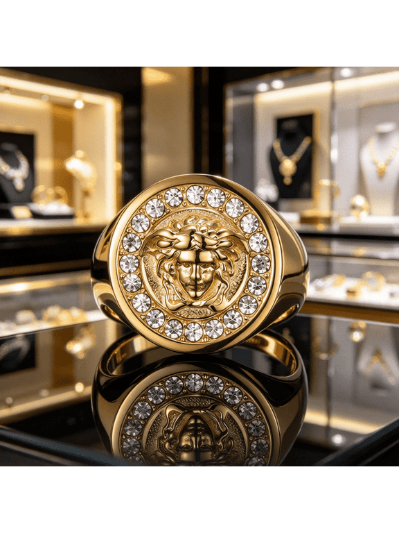 Medusa Head Round Signet Ring For Men Women 14K Gold Filled Greek Inspired Luxury Jewelry