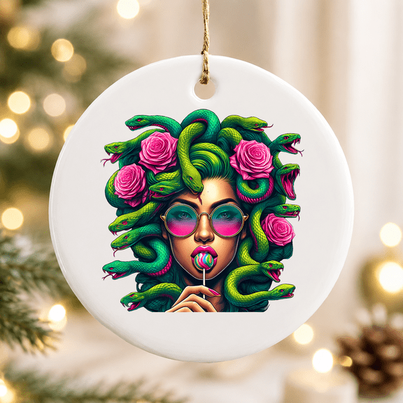 Medusa Hippie Psychedelic Snakes Greek Mythology Christmas Ornament, Holiday Decor Gift, Ceramic Ornament