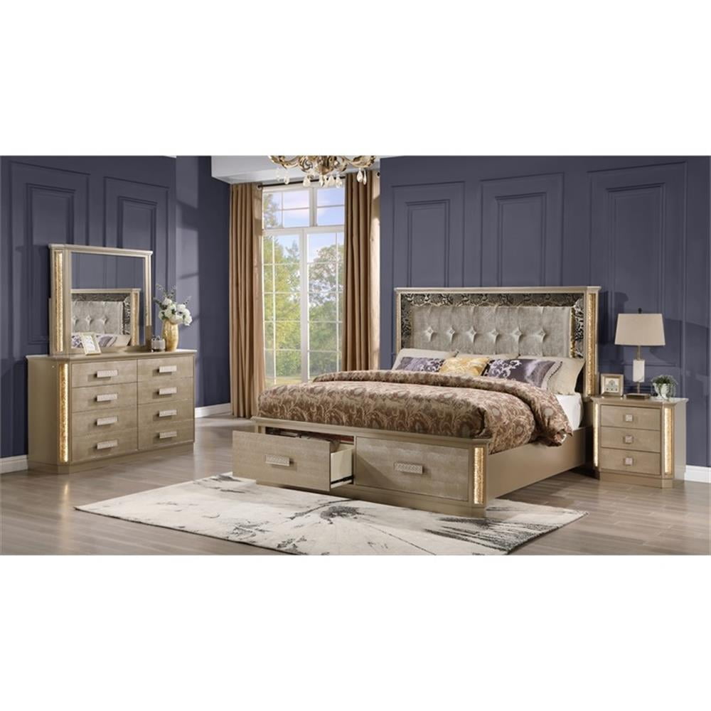 Medusa Modern Style 4Pc Queen Bedroom Set made with Wood in Gold Finish