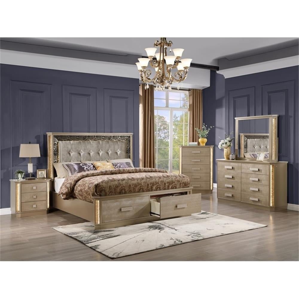Medusa Modern Style 5Pc Queen Gold Finish Bedroom Set made with Wood