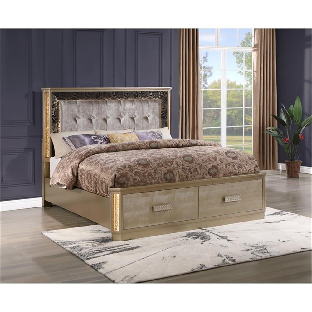 Medusa Modern Style King Bed made with Wood in Gold Finish