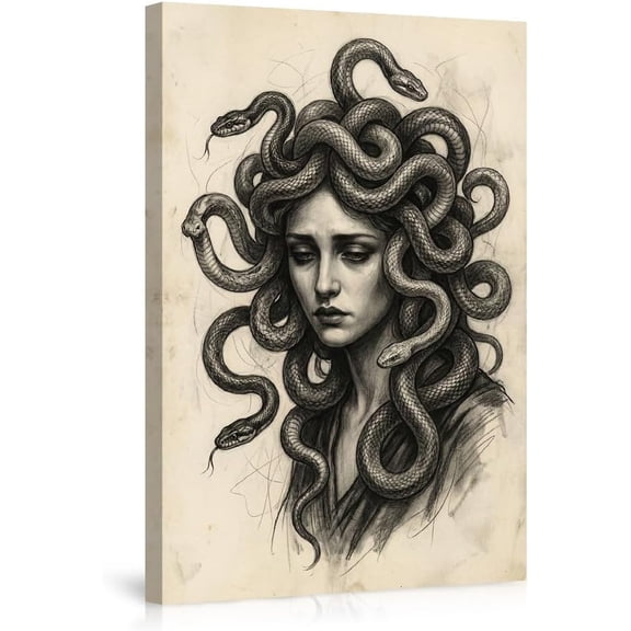 Medusa Mythological Snake Goddess Wall Art Canvas Prints,Gothic Horror Decor for Bedroom Living Room,Dark Fantasy Poster Artwork Decor--