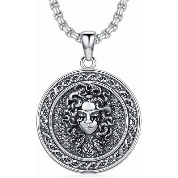 Medusa Necklace 925 Sterling Silver Greek Mythology Medusa Snake Pendant for Men Women