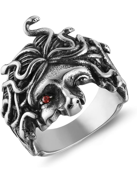 Medusa Ring for Men Women Stainless Steel Gothic Punk Gorgon Ring Retro Greek Mythology Medusa Snake Ring Jewelry Gift