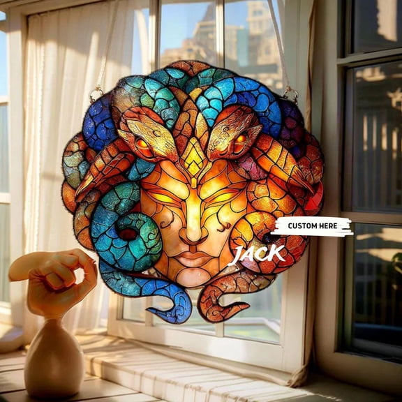 Medusa Serpent Hair Acrylic Suncatcher Faux Stained Window Hanging