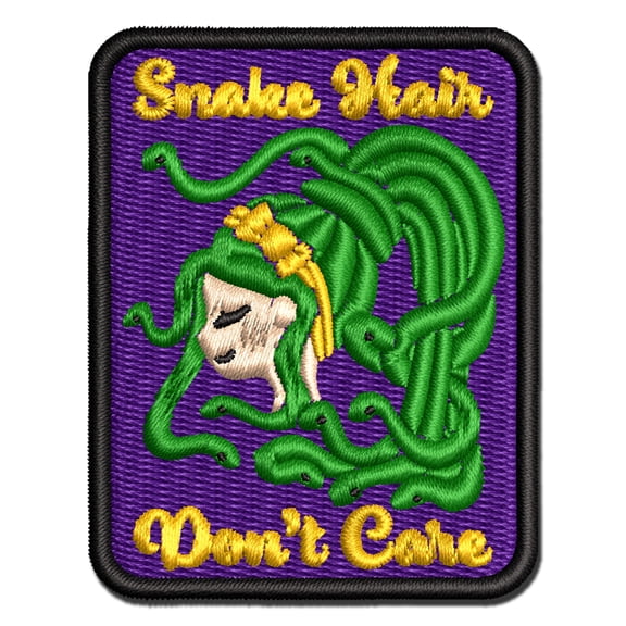 Medusa Snake Hair Don't Care Applique Multi-Color Embroidered Hook & Loop Patch - 3.5 Inch Large