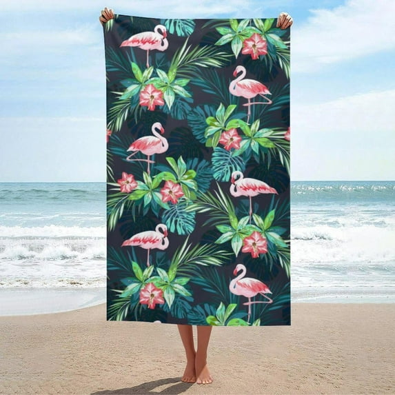 Medylaiy Flamingo Beach Towel Microfiber Sand Free Thin Quick Dry Ultra Absorbent Oversized Lightweight Bath Towels for Adults Kids