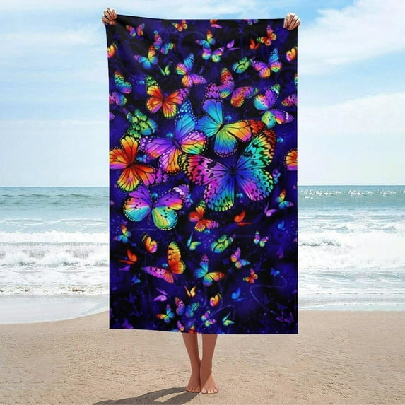 Medylaiy Purple Butterfly Beach Towel Microfiber Sand Free Thin Quick Dry Ultra Absorbent Oversized Lightweight Bath Towels for Adults Kids