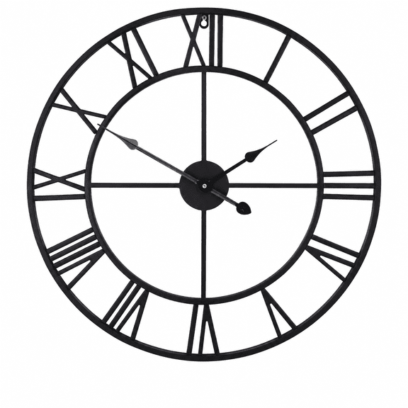 Mee 2ou 24"Black Large Roman Numeral Wall Clocks for Living Room,Silent Non‑Ticking,Oversized Modern Decorative Metal Industrial Wall Clock for Patio Waterproof,Farmhouse,Kitchen,Bedroom