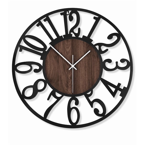 Mee 2ou 13.4"Round Wall Clock for Living Room Decor Battery Operated,Silent Non‑Ticking,Rustic Black Modern Wood Design for Bedroom,Kitchen and Farmhouse Dector-Arabic Numerals