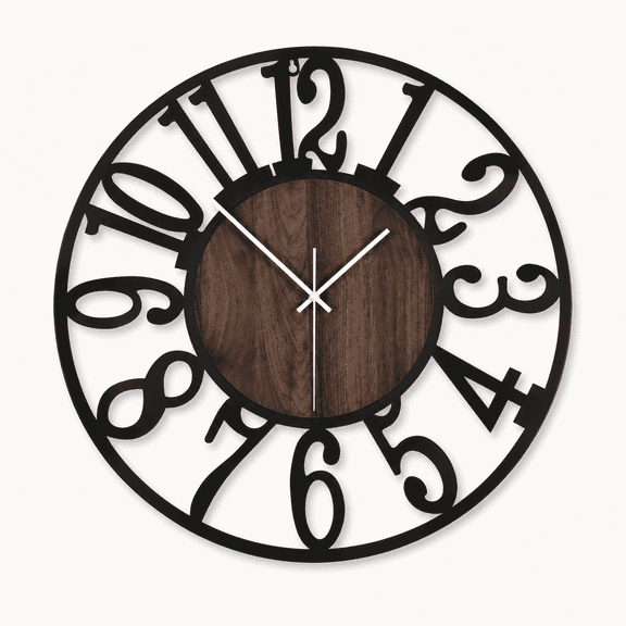 Mee 2ou 24"Round Wall Clock for Living Room Decor Battery Operated,Silent Non‑Ticking,Rustic Black Modern Wood Design for Bedroom,Kitchen and Farmhouse Dector-Arabic Numerals