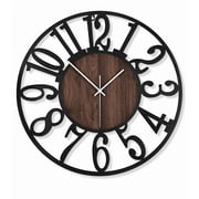 Mee 2ou 10"Round Wall Clock for Living Room Decor Battery Operated,Silent Non Ticking,Rustic Black Modern Wood Design for Bedroom,Kitchen and Farmhouse Dector-Arabic Numerals