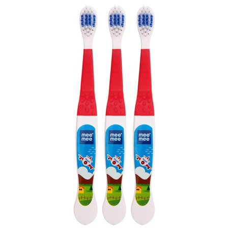 Mee Mee Easy Grip Baby Toothbrush | Soft Bristles Baby Tooth Brush With Easy Grip For Baby & Kids Above 1 Year (Pack Of 3, Red)