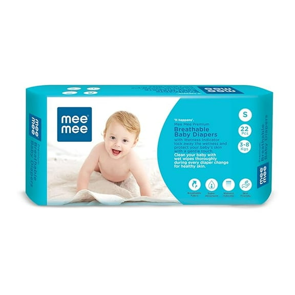Mee Mee Premium Breathable Baby Diapers with Wetness Indicator (Small- 22 Pieces)