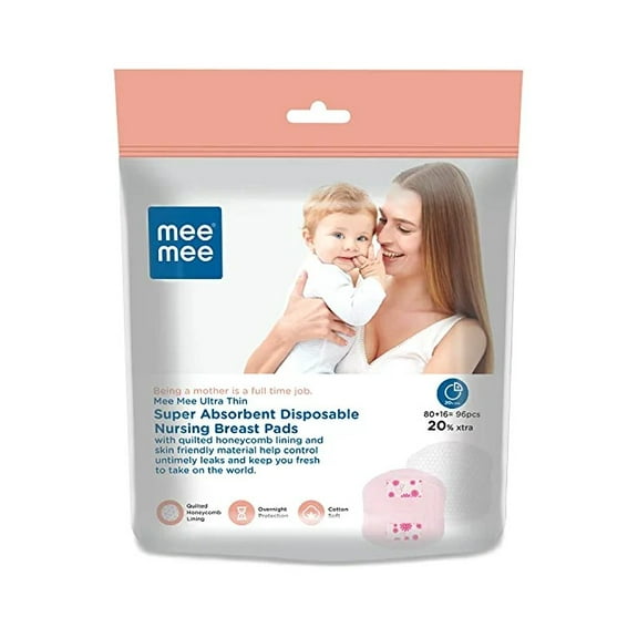 Mee Mee Ultra Thin Super Absorbent Disposable Nursing/Maternity Breast Feeding/Breast Pads (96 Pads) New Resealable Pack