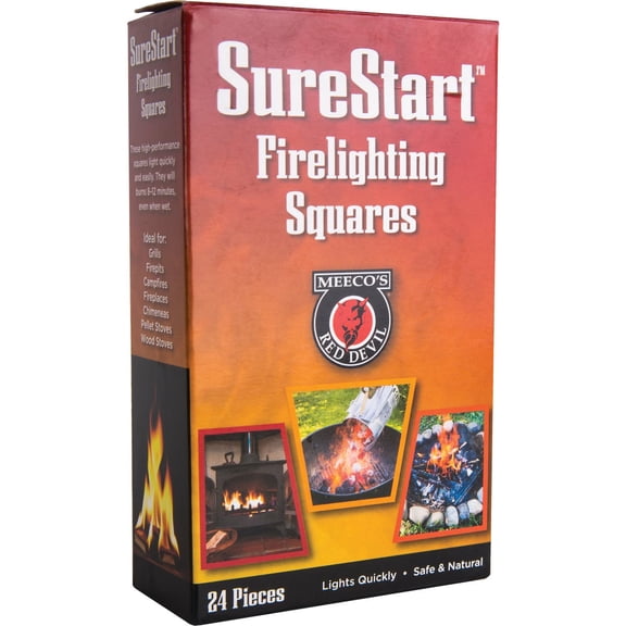 Meeco's Red Devil 418 SureStart Firelighting Squares (Pack of 24) - Quick & Easy Fire Starters for Fireplaces, Wood Stoves, Campfires & Grills - Burns 8-12 Minutes, Even When Wet - Made in Germany