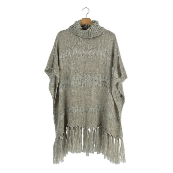 Meegan Turtleneck Pullover Knit Poncho, Khaki