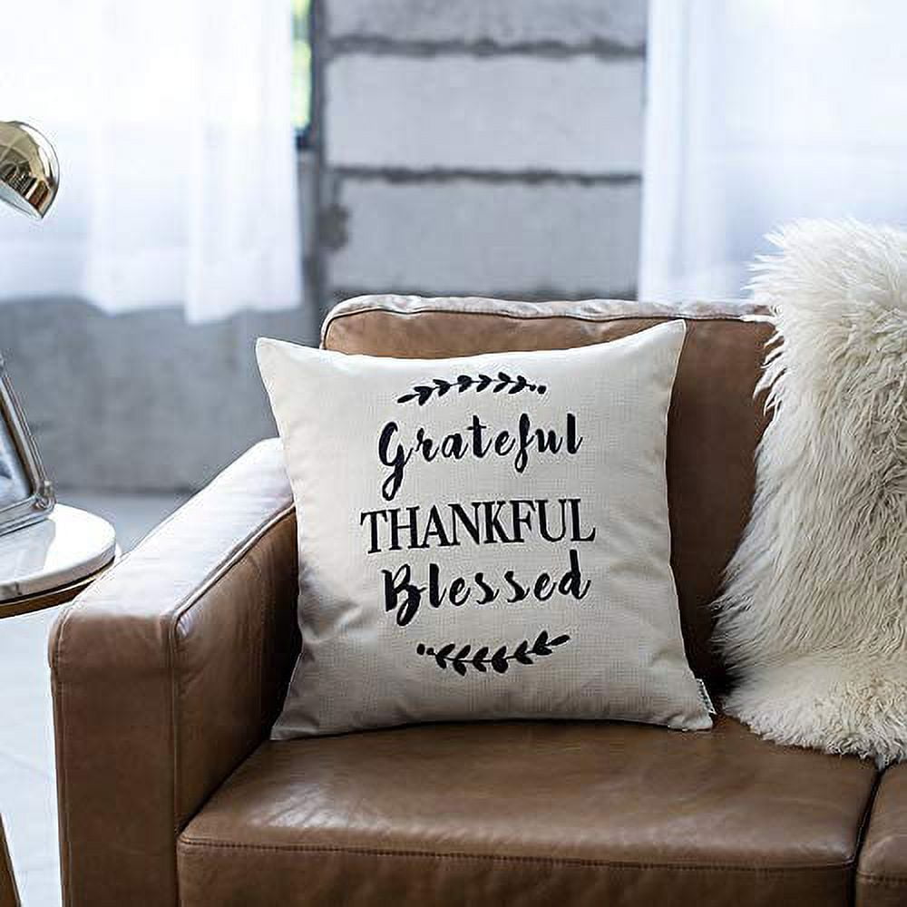 Meekio Farmhouse Throw Pillow Covers with Grateful Thankful Blessed Quotes 18