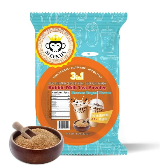 Meekus Natural Gluten-Free Milk Tea Powder Boba/Bubble Tea Mix Brown Sugar Flavor 3-in-1 Drink Powder, Instan Powdered Drink Mix 8 oz (227G)