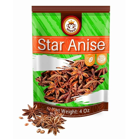 Meekus Premium Star Anise Whole - Aromatic Spice for Flavorful Seasoning & Tea- Pure Star Anise Seeds, Ideal for Culinary Use - 4 oz (1 Pack