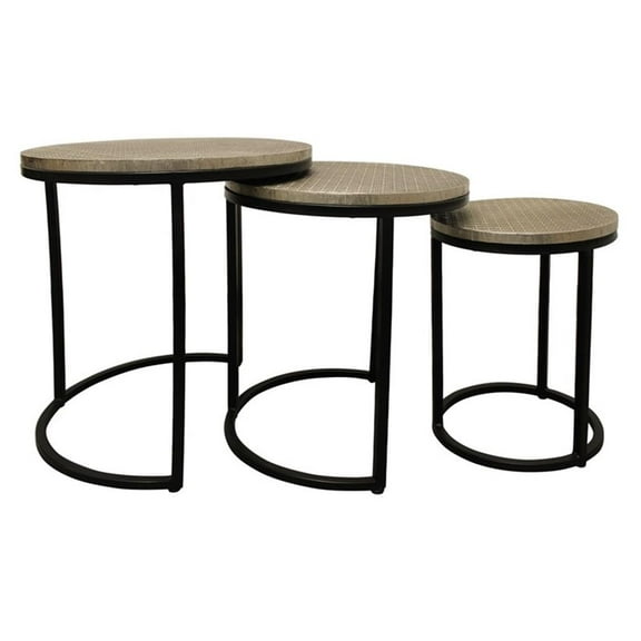 Meenal Nesting 3-Table Set in Silver Metal-Cladded Round Top