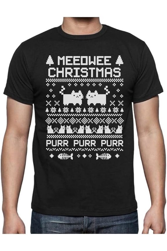 Meeowee Christmas Ugly - Cute Xmas Party T-Shirt Large Black