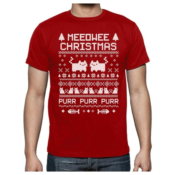 Tstars Meeowee Christmas Ugly - Cute Xmas Party T-Shirt Large Red