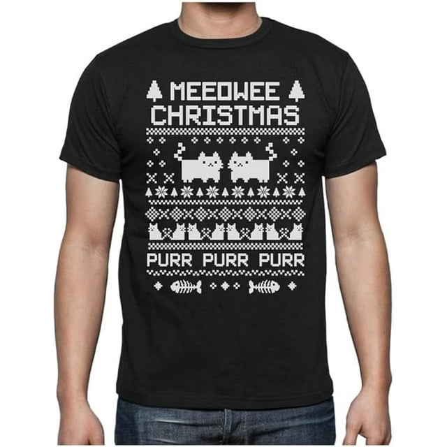 Tstars Meeowee Christmas Ugly - Cute Xmas Party T-Shirt Medium Black