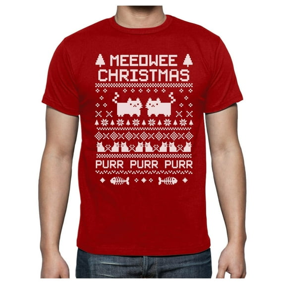 Tstars Meeowee Christmas Ugly - Cute Xmas Party T-Shirt Medium Red