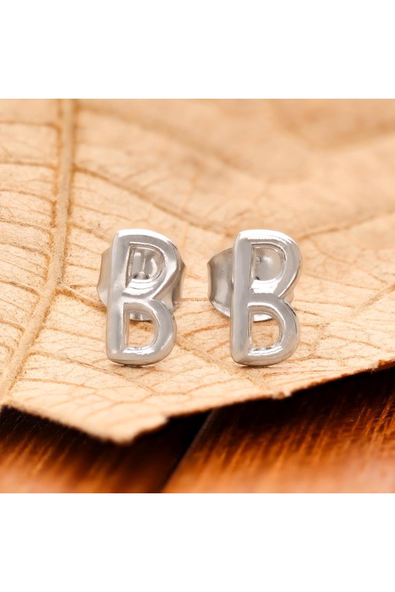 925 Silver B Initial Stud Earrings Letter Alphabet Studs Everyday Jewelry Gift