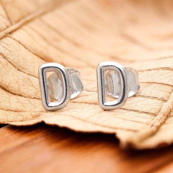 Meera Jewels 925 Silver D Initial Earrings Letter Studs Personalized Alphabet Jewelry