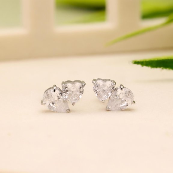 Meera Jewels Dainty Pear & Heart, CZ Stones Minimalist Earrings, 925 Silver