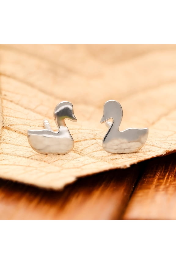 925 Silver Duck Stud Earrings Animal Bird Studs Duckling Whimsical Jewelry