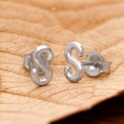 Meera Jewels 925 Silver Letter "S" Studs Earrings Initial Alphabet Earrings Monogram Jewellery
