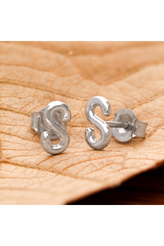 925 Silver Letter "S" Stud Earrings Initial Alphabet Earrings Monogram Jewelry