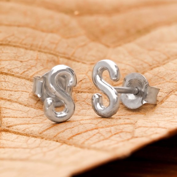 Meera Jewels 925 Silver Letter "S" Stud Earrings Initial Alphabet Earrings Monogram Jewelry